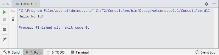 JetBrains Rider: 実行ツール・ウィンドウ JetBrains Rider: Run tool window