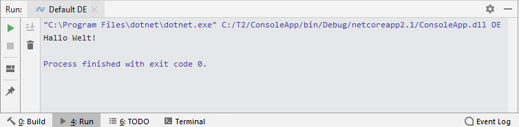 JetBrains Rider: 実行ツール・ウィンドウ JetBrains Rider: Run tool window