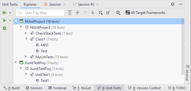 ユニットテストエクスプローラーはソリューション全体からのテストを表示します Unit Test Explorer displays tests from the entire solution