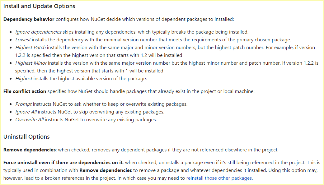 Visual Studio パッケージマネージャーオプション Visual Studio package manager options