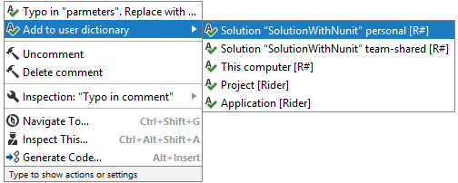 Respeller によるスペルチェック Jetbrains Rider