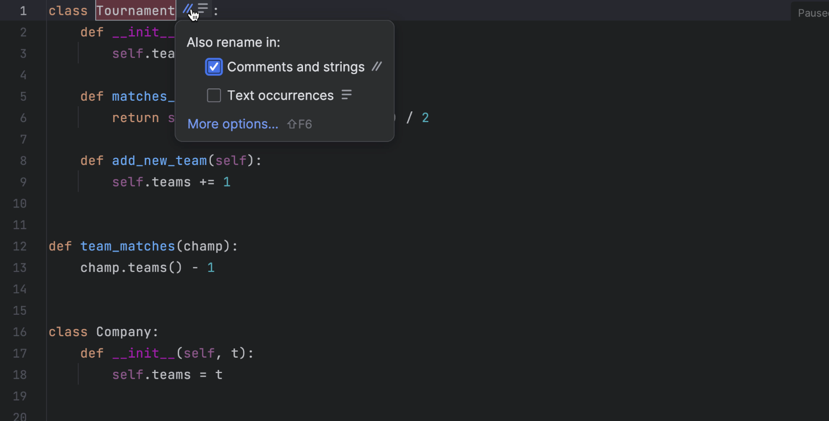 Inline prompt for Rename refactoring