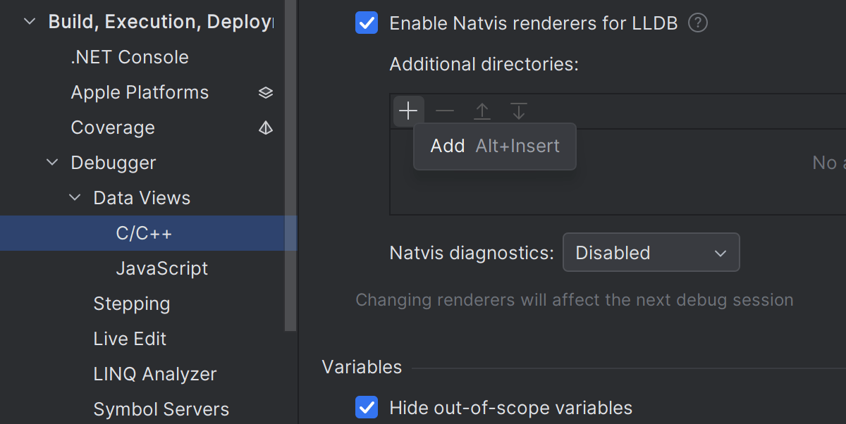 Support for Natvis files